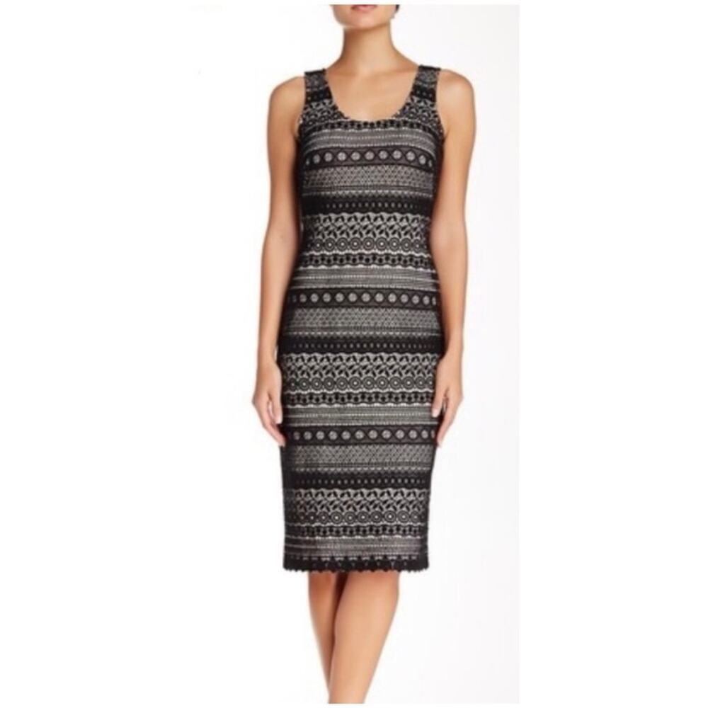 Cynthia Steffe Women’s Sz 6 Black Lace Crochet Dress Midi Sheath Cotton